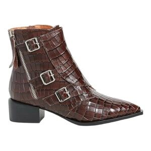 NEW Anthropologie Jeffrey Campbell Brown Embossed Leather Buckle Boots - 6.5